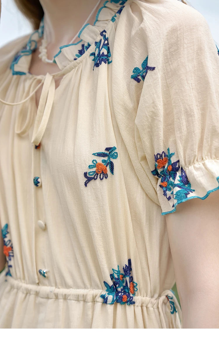 Mishow French Embroidered Flower Drawstring Dress MXD24L1835
