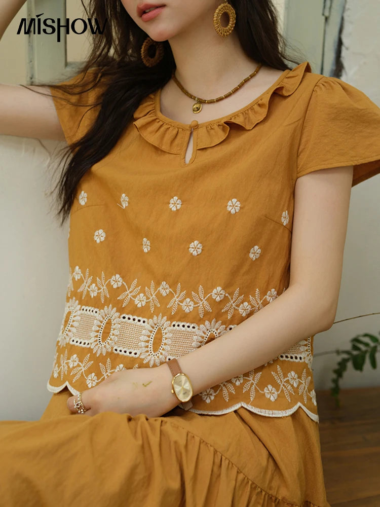 Mishow French Lace Embroidery Blouse & A-Line Skirt Set MXE39T0645