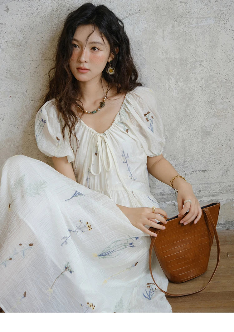 Mishow V-Neck Lace-Up Embroidery Vacation Dress MXE34L2284
