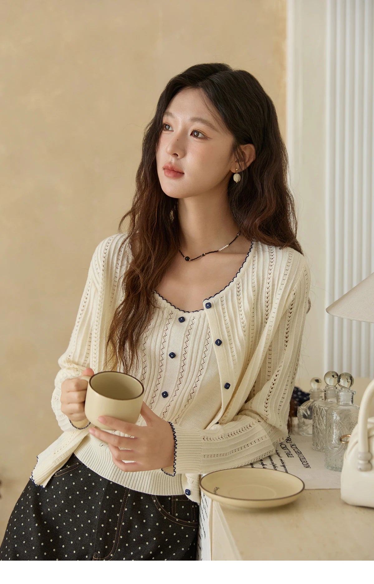 Mishow Apricot Knit Cardigan & Camisole Wool Set MXE43T0726