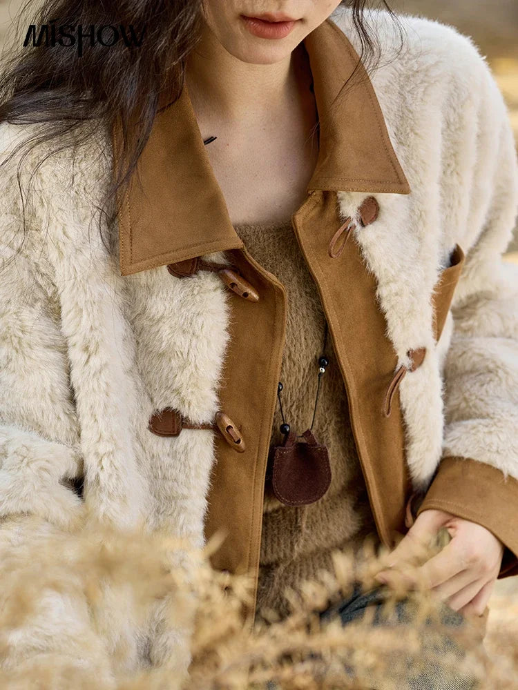Mishow Lamb Wool Ox Horn Button Short Jacket MXD36W0504