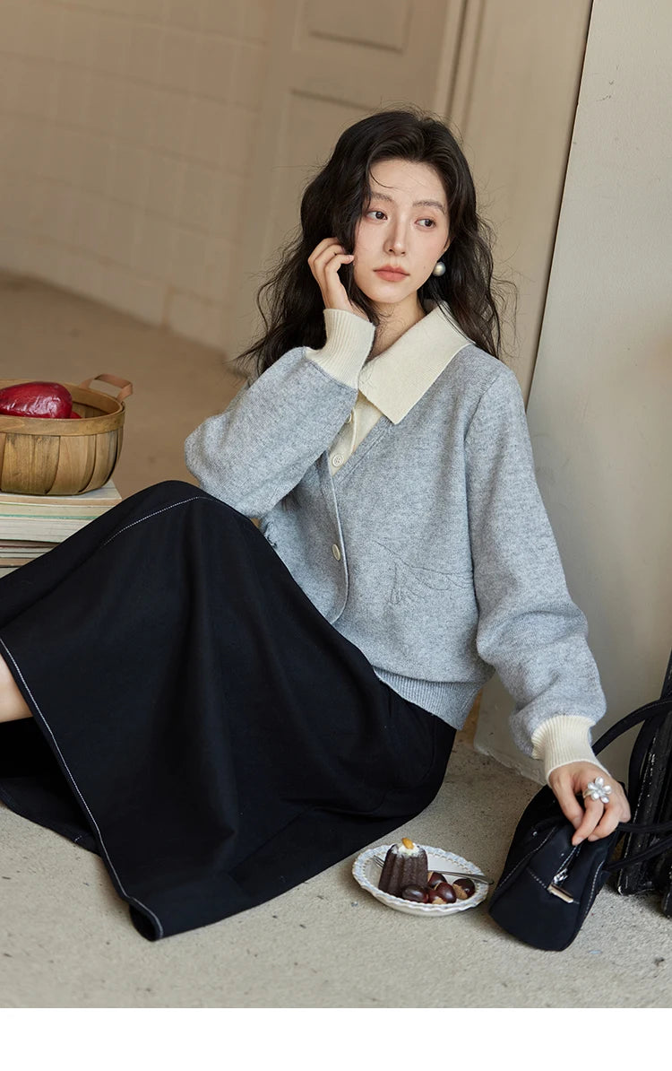 MISHOW Fake Two-piece Sweater Women French Retro Splicing Top MXD46Z0804