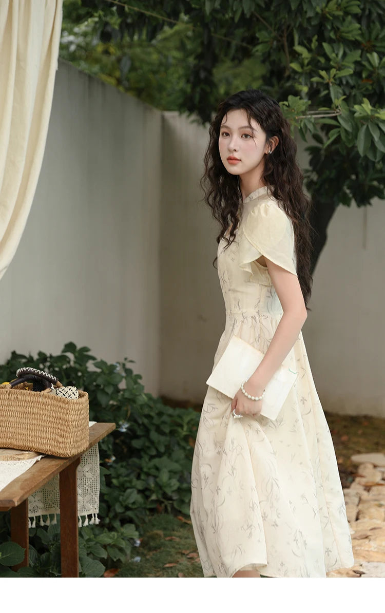 Mishow Cheongsam Floral Hollow Out Chiffon Dress MXD23L1799