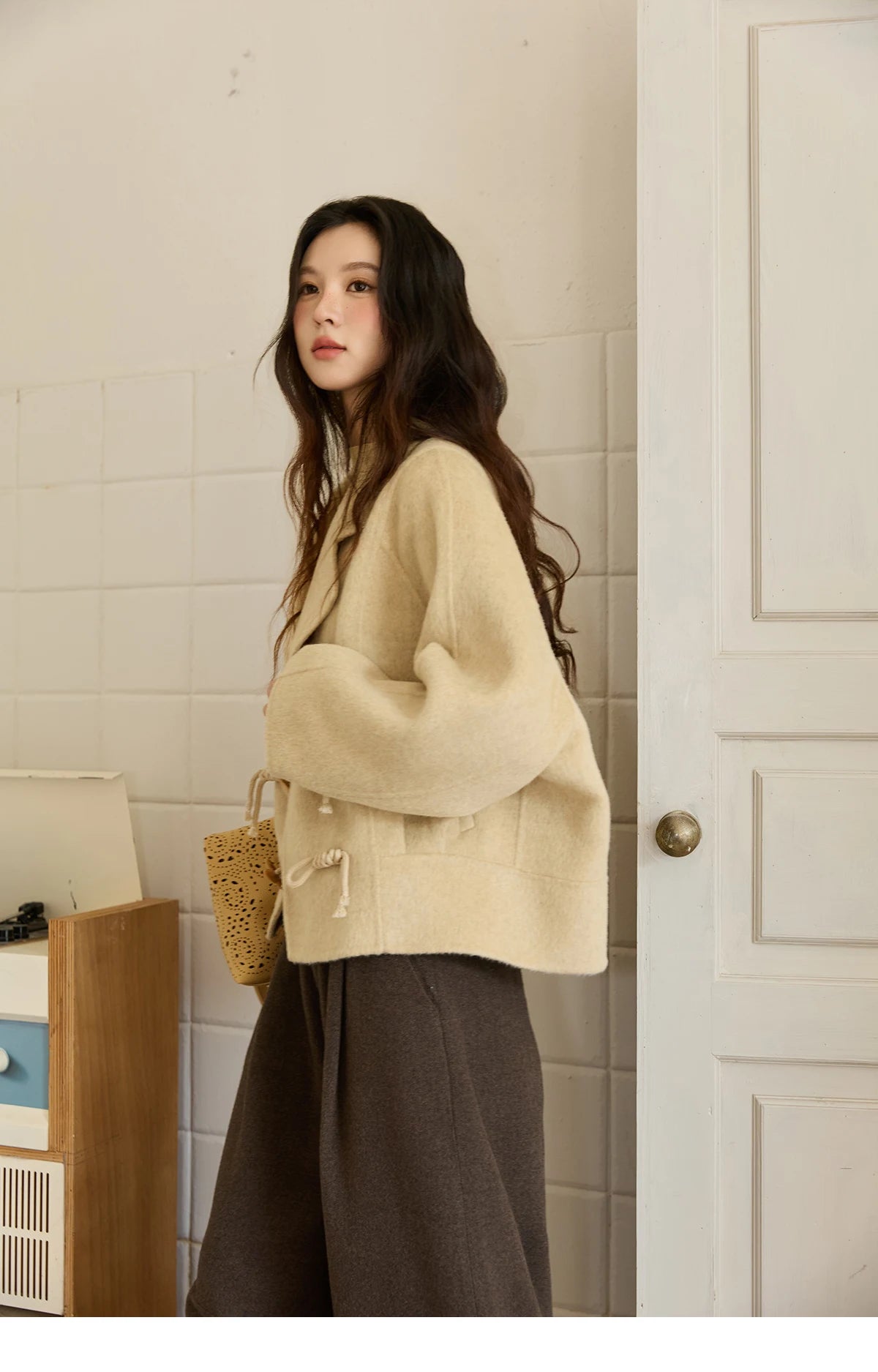 Mishow 100% Wool Retro Apricot Double-Faced Butterfly Button Coat MXE51W0887