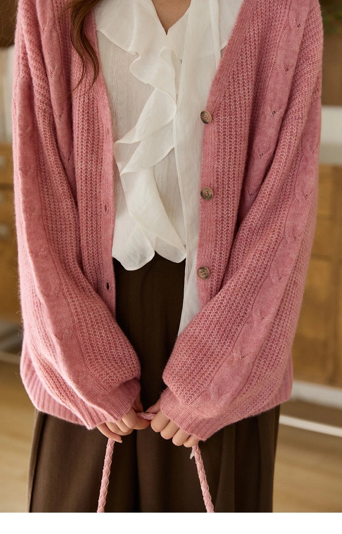 Mishow Dusty Pink V-Neck Knitted Cardigan MXF11Z2898