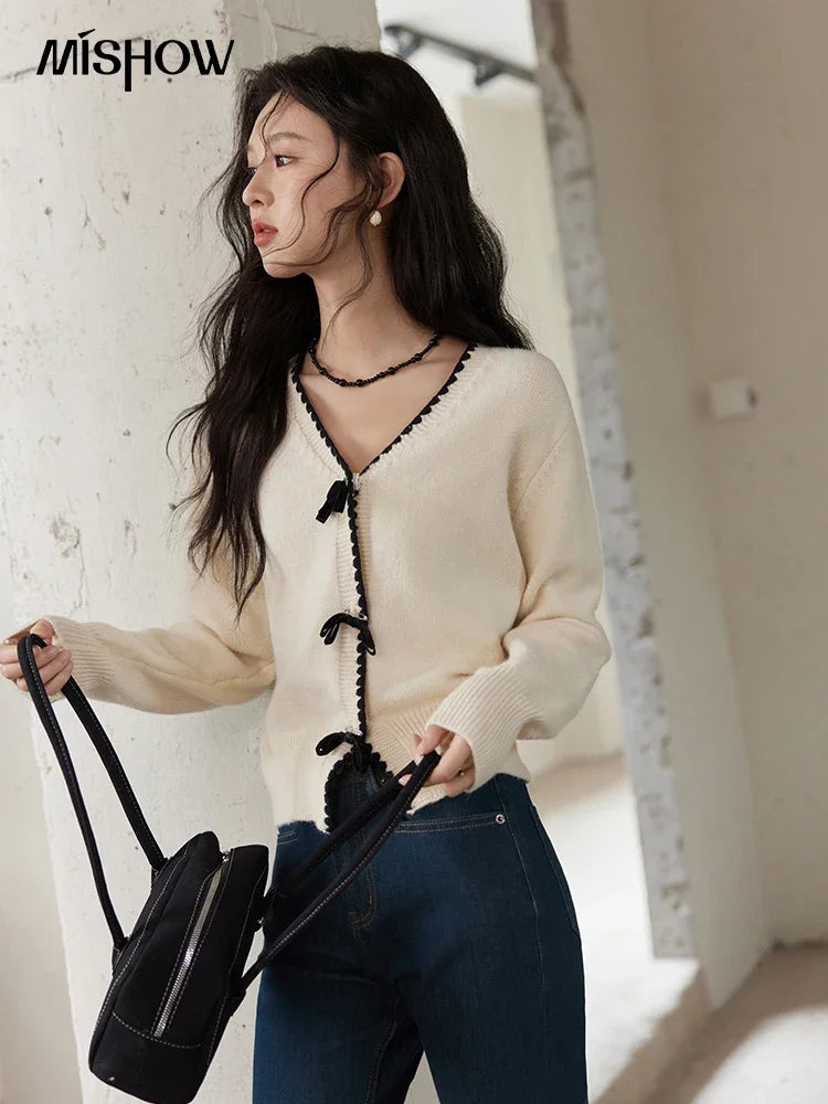 Mishow V-Neck Bow Detail French Cardigan MXD34Z0938