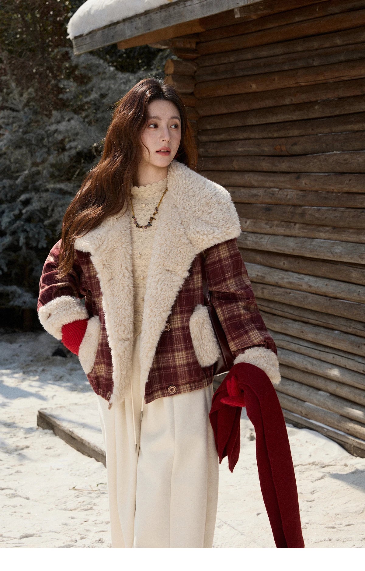 Mishow Retro Plaid Large Lapel Padded Jacket MXE87W1004