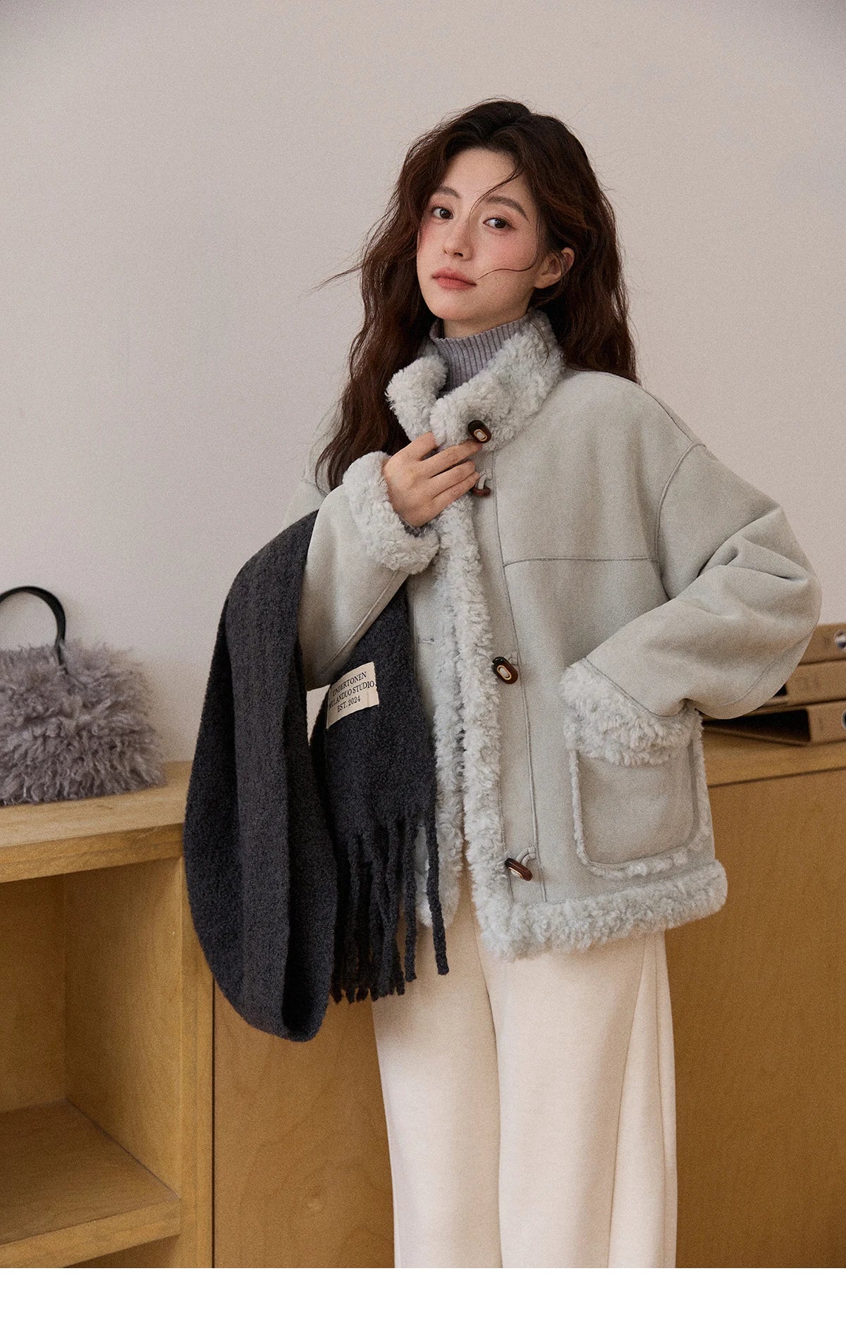 MISHOW Suede Composite Fur Jacket Stand-Up Collar Windproof MXE87W0941