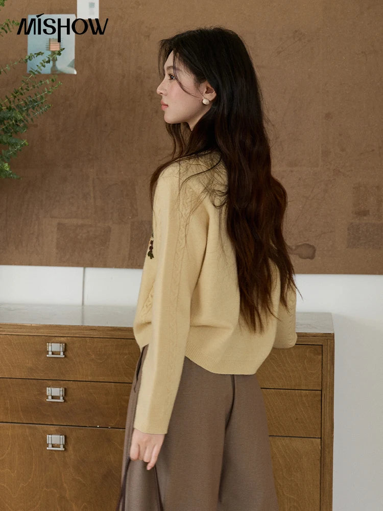 Mishow Peter Pan Collar Floral Cable Cardigan MXF11Z2904