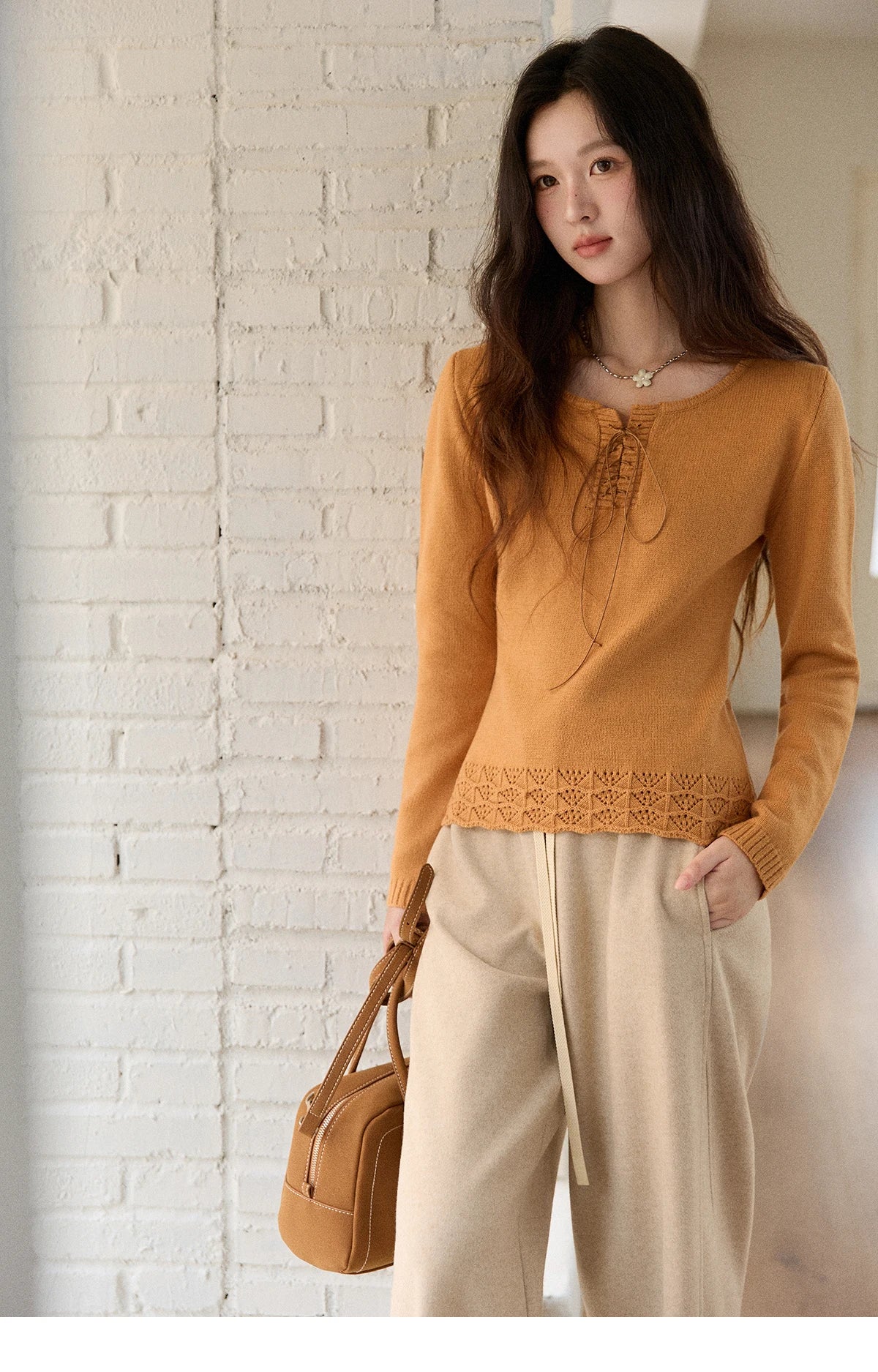 MISHOW Wide-Leg Pants High Waist Straight Lace-Up Loose MXE89K1100