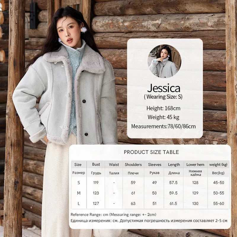 Mishow Suede Plush Fur Collar Jacket with Bag MXD57W0737