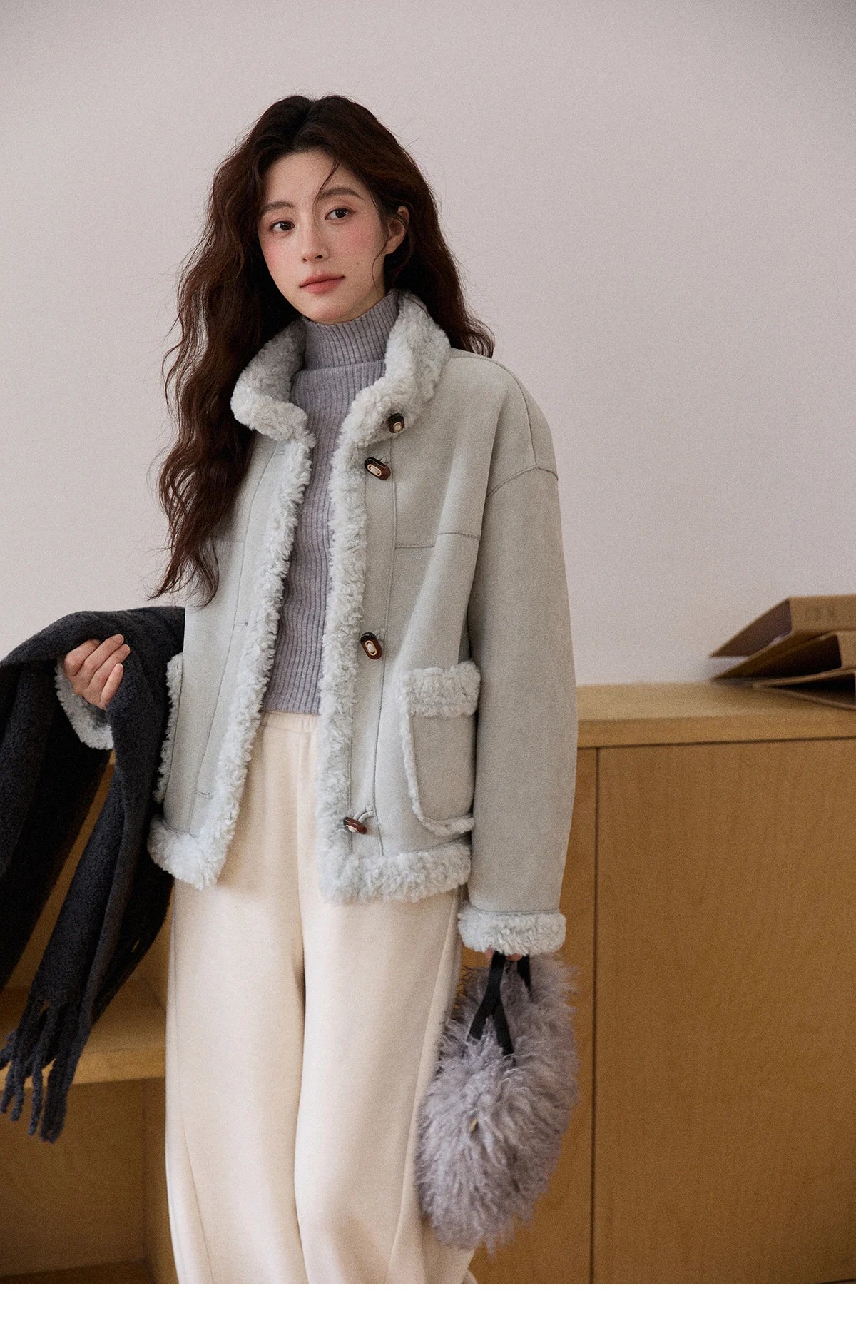 MISHOW Suede Composite Fur Jacket Stand-Up Collar Windproof MXE87W0941