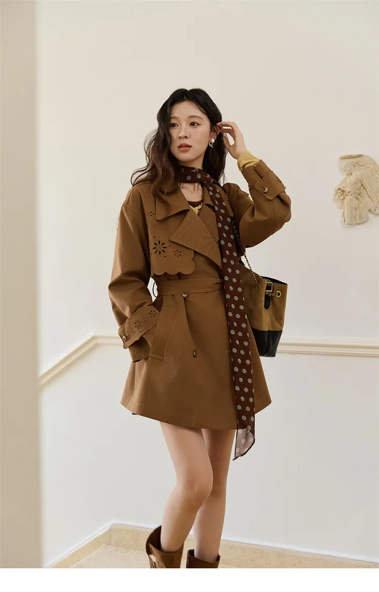 Mishow Hollow Flower Double Breasted Trench Coat MXE46W0838