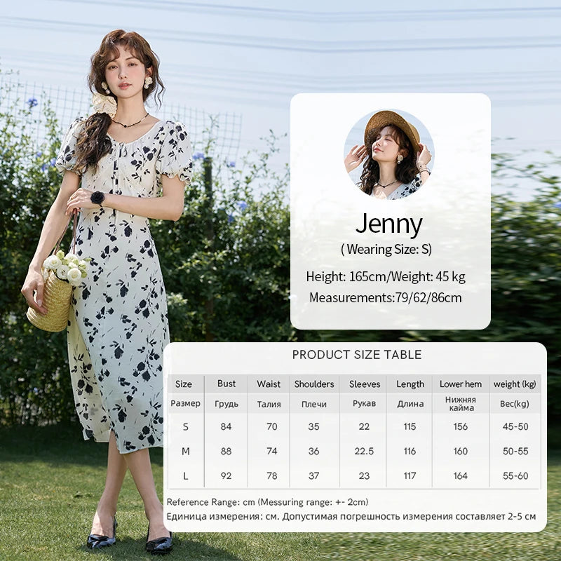 Mishow Lace-Up U-Neck Bubble Sleeve Floral Dress MXD14L1765