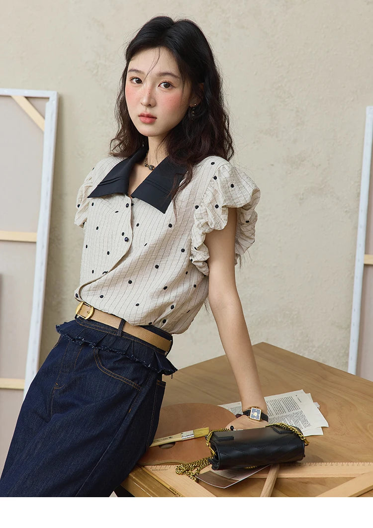 MISHOW Polka Dot Blouse Butterfly Sleeve MXE31C0776
