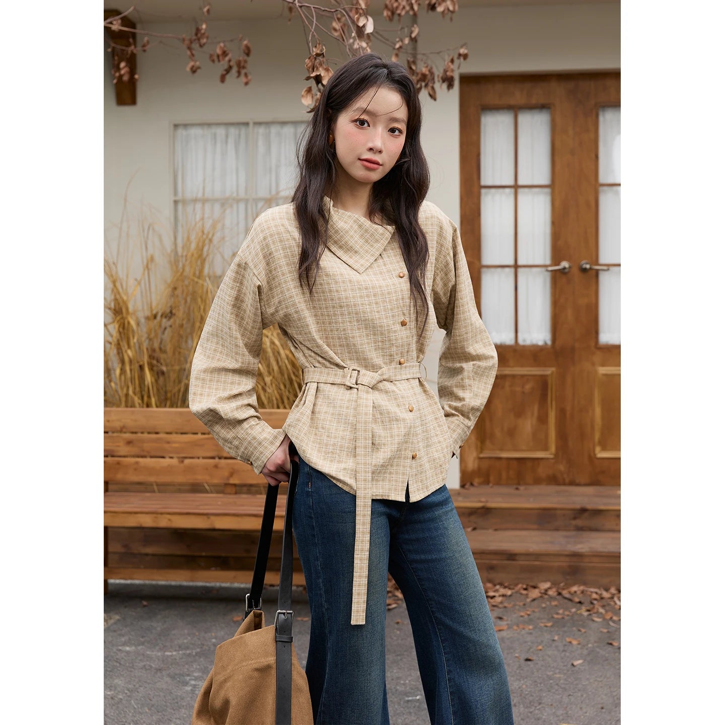 MISHOW Asymmetrical Shirt Belt Design Skew Collar MXE88C2417