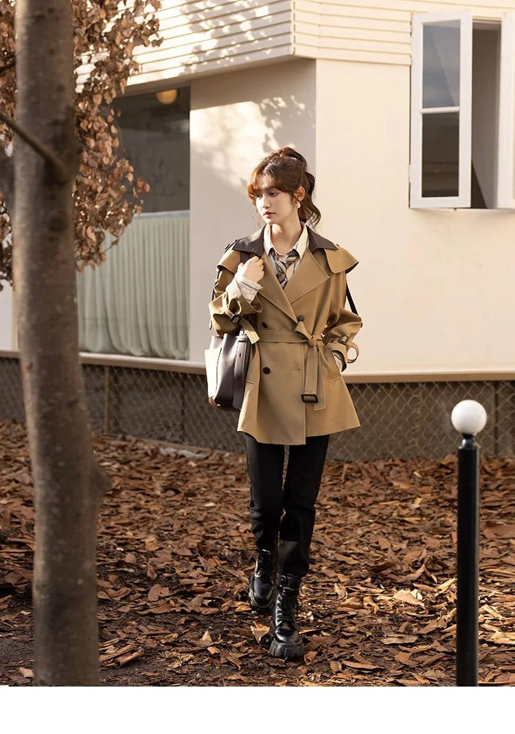 Mishow Polo Collar Patchwork Long Trench Coat MXB33W0399