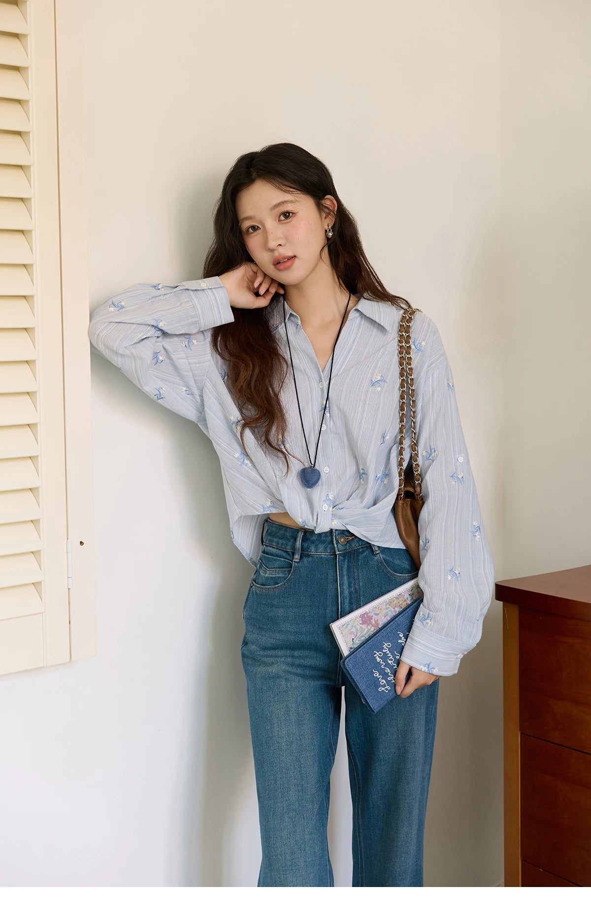 MISHOW Women's Long Sleeve Blouse Floral Embroidery Retro Shirt MXE45X2495