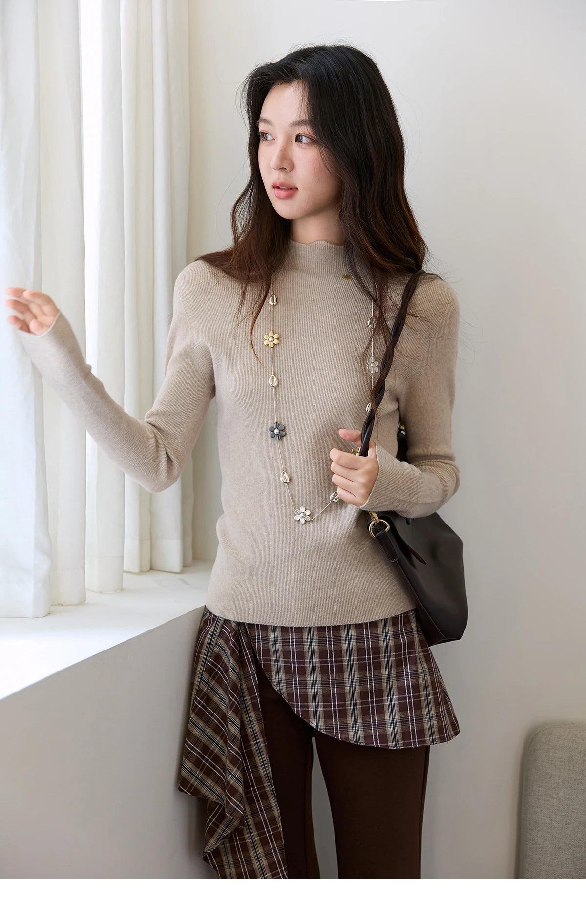 Mishow Minimalist Mock Neck Slim Pullover MXE48Z2583