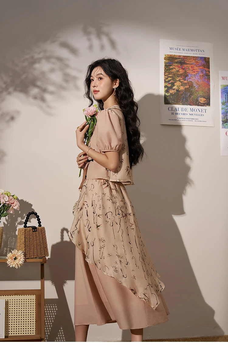 Mishow Chinese Polo Top & Asymmetric Fork Skirt Set MXD22X1396