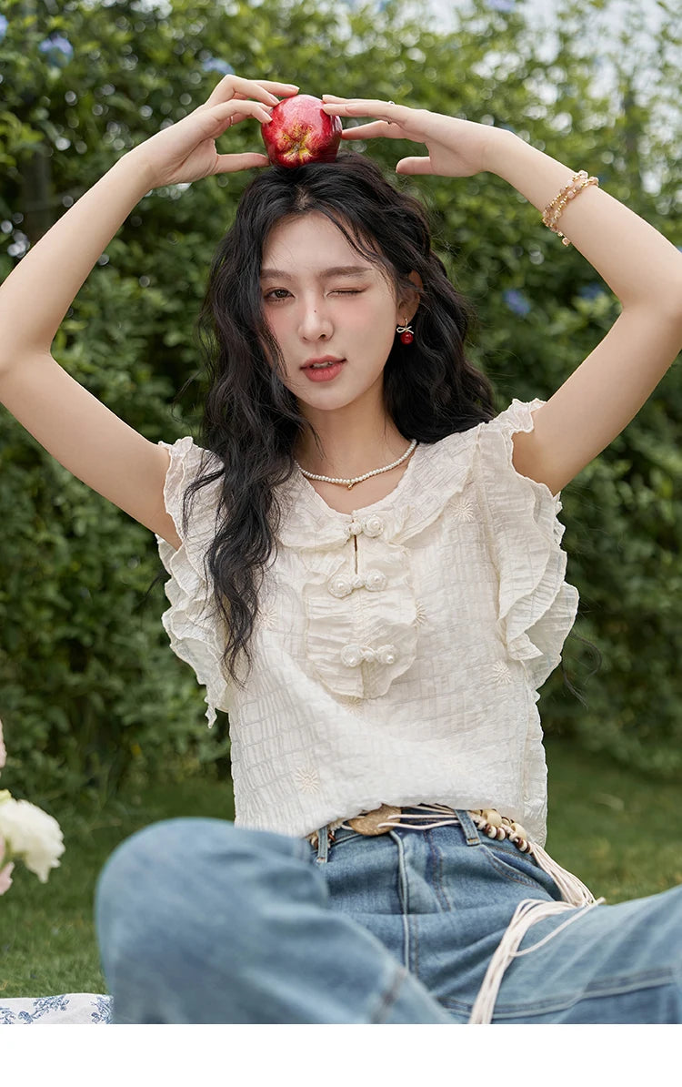 MISHOW Chinese Button Up Blouse Flying Sleeve with Camisole MXD21X1374