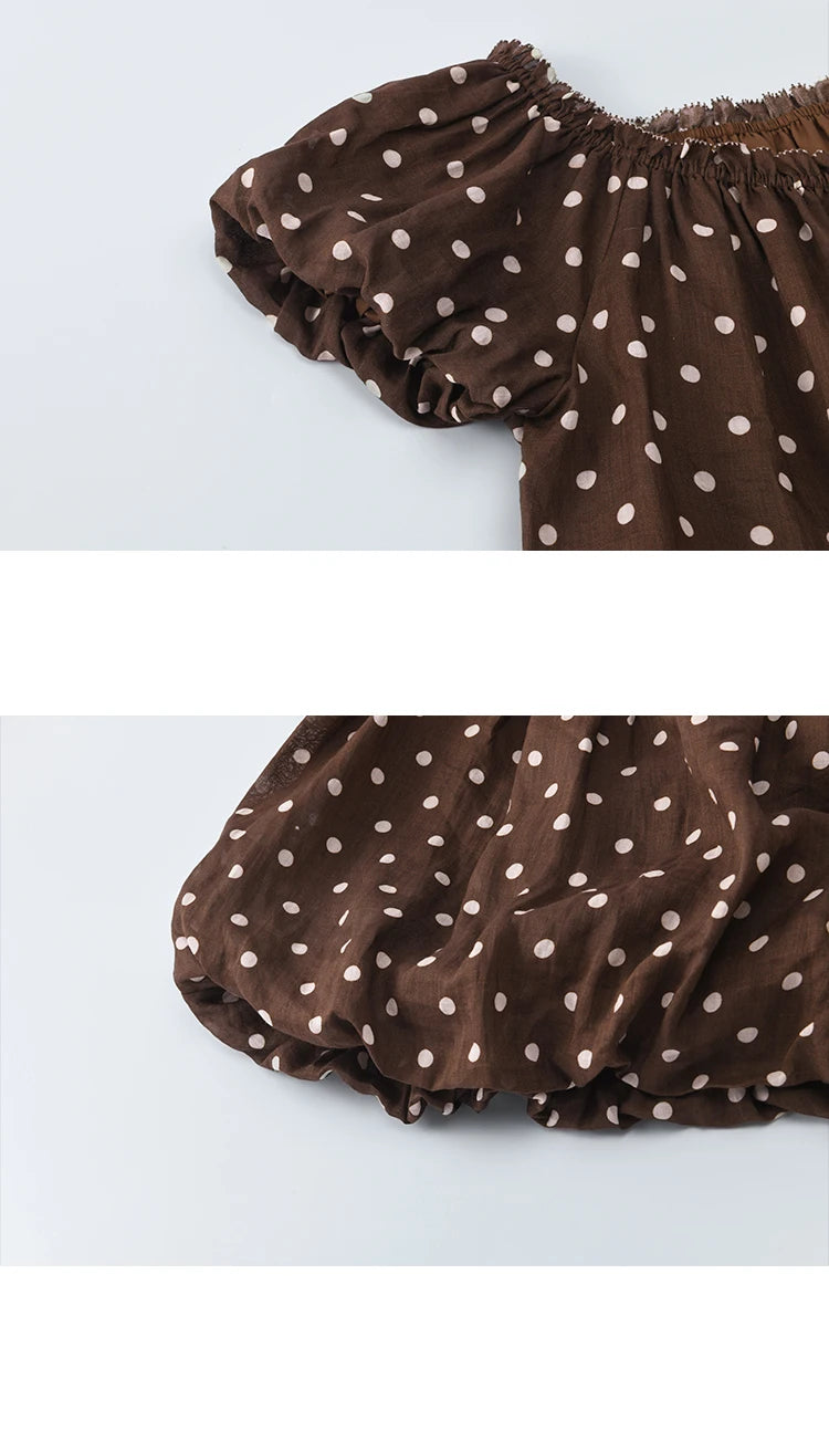 Mishow Polka Dot One Shoulder Puff Sleeve Top & Wide Leg Pants Set MXE38T0683