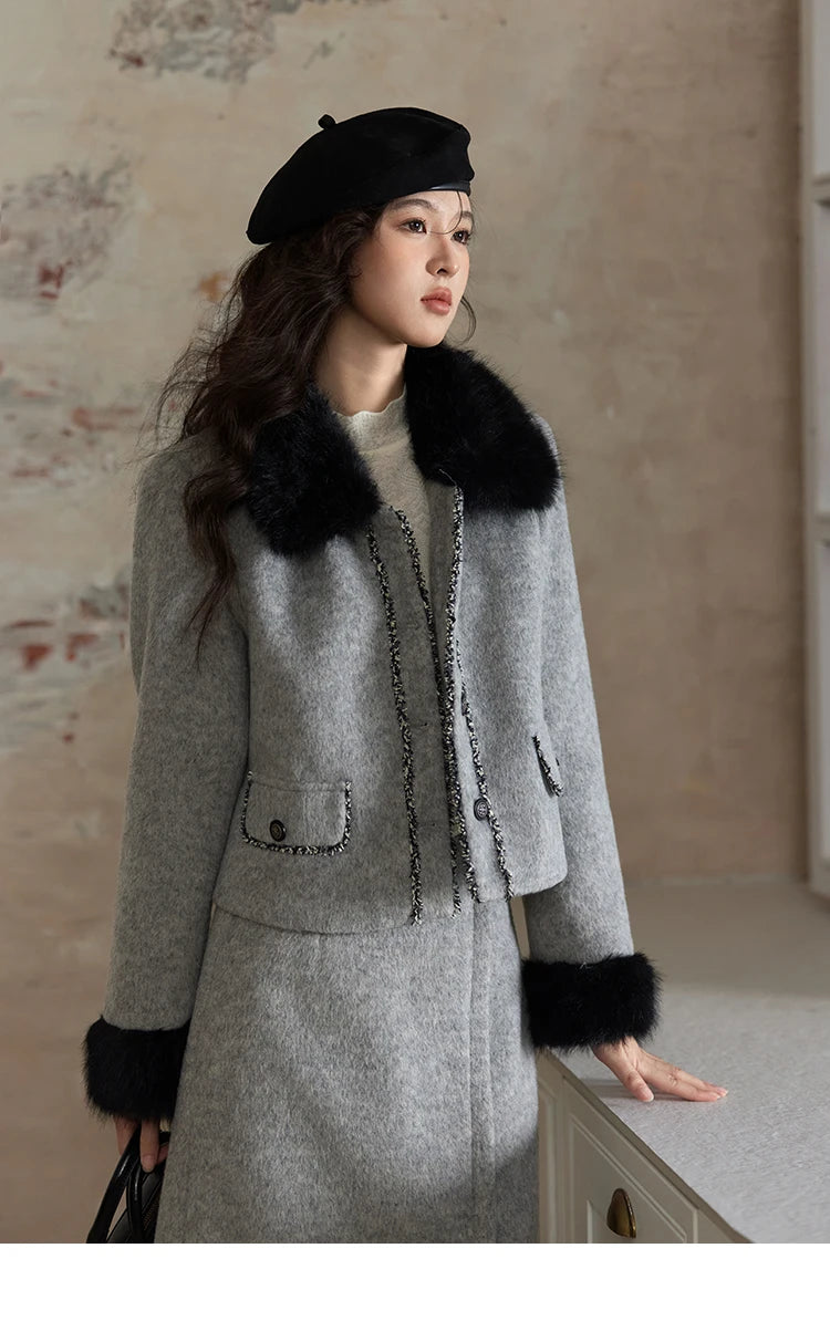 Mishow Short Tweed Jacket & Midi Skirt Set MXD54W0553