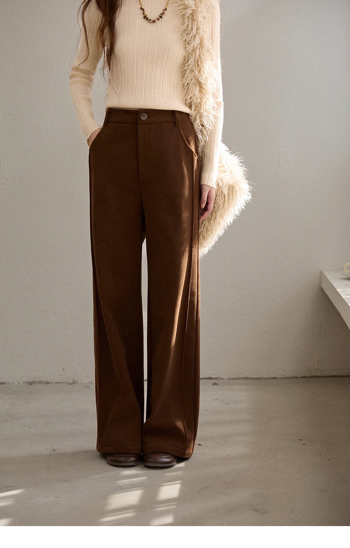 MISHOW Corduroy Straight Leg Pants Silver Fox Velvet Warm MXE91K1125