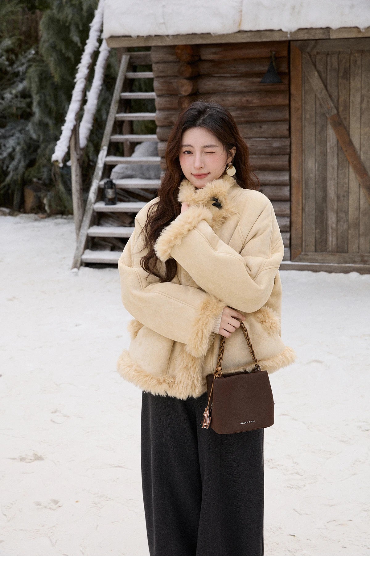 Mishow Yellow Stand-Up Collar Shearling Coat MXE92W1017