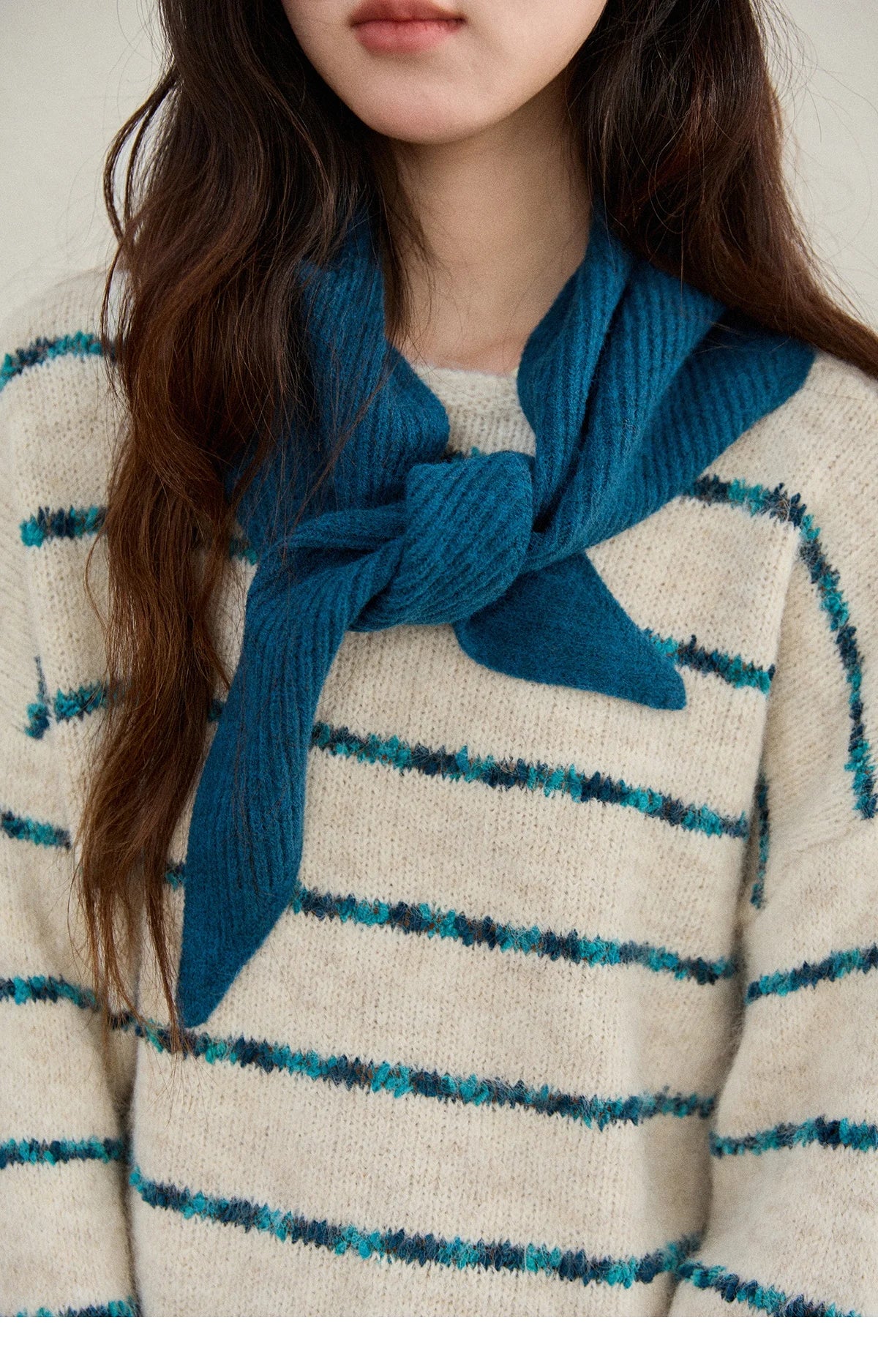 Mishow Blue Striped Alpaca Wool Sweater with Scarf Set MXE90Z2821