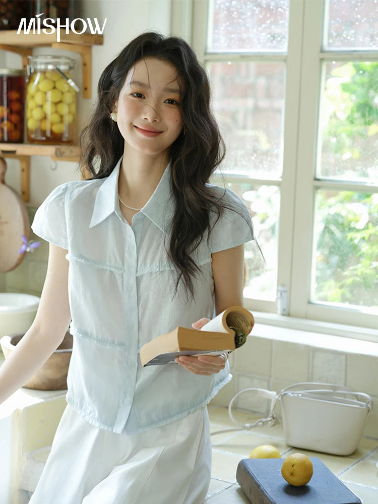 MISHOW Turn-Down Collar Button Shirt Edge Splicing Short Sleeve MXE39C2363