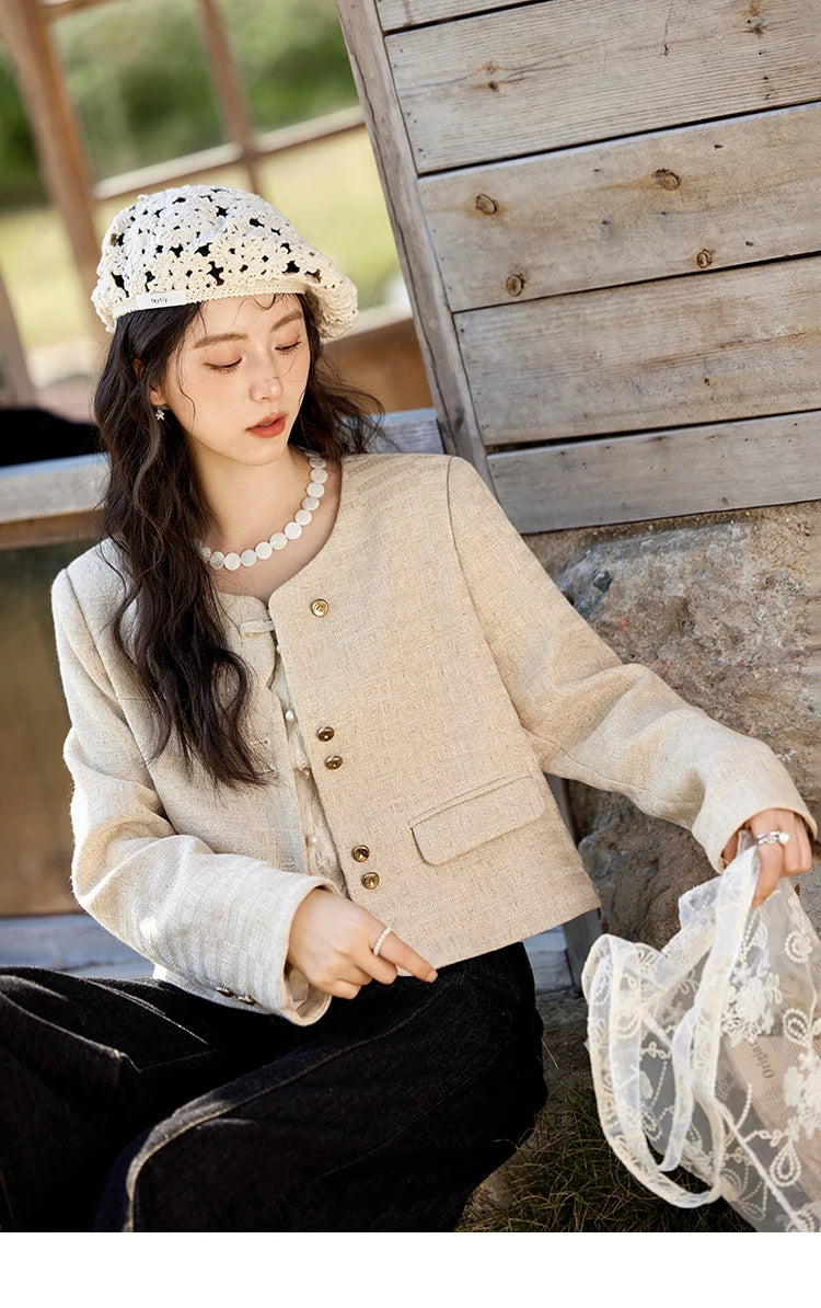 MISHOW Xiaoxiangfeng Long Sleeve Jacket Button Short Coat MXE11W0713