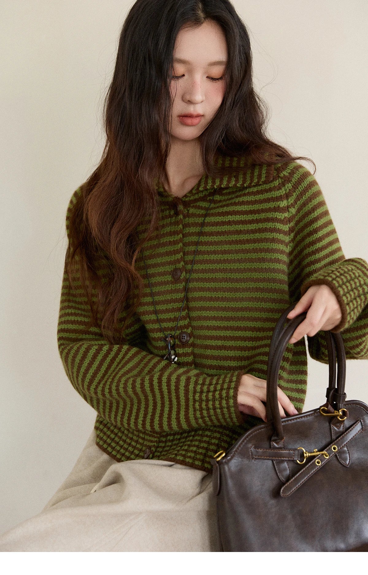 Mishow Striped Stand Collar Raglan Cardigan MXE88Z2690