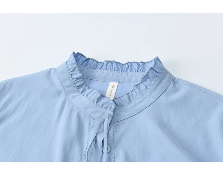MISHOW Coiled Flowers Embroidered Blue Shirt MXE44C2398