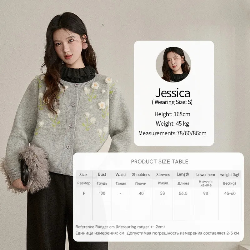 Mishow Gray Flower Embroidery Round Collar Cardigan MXE91Z2836
