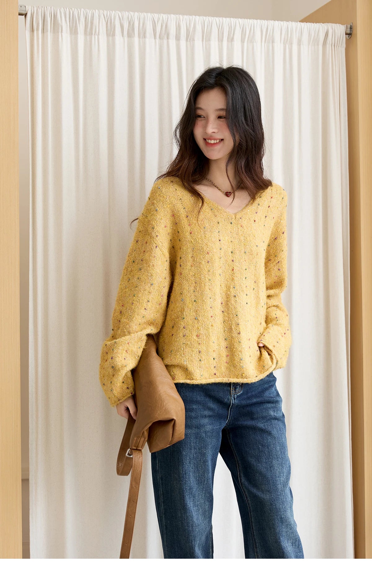 Mishow Retro Yellow Sequins V-Neck Pullover MXE47Z2572