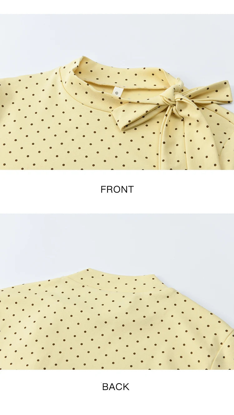 Mishow Yellow Polka Dot Lace Up Collar Pullover MXE45Z1379