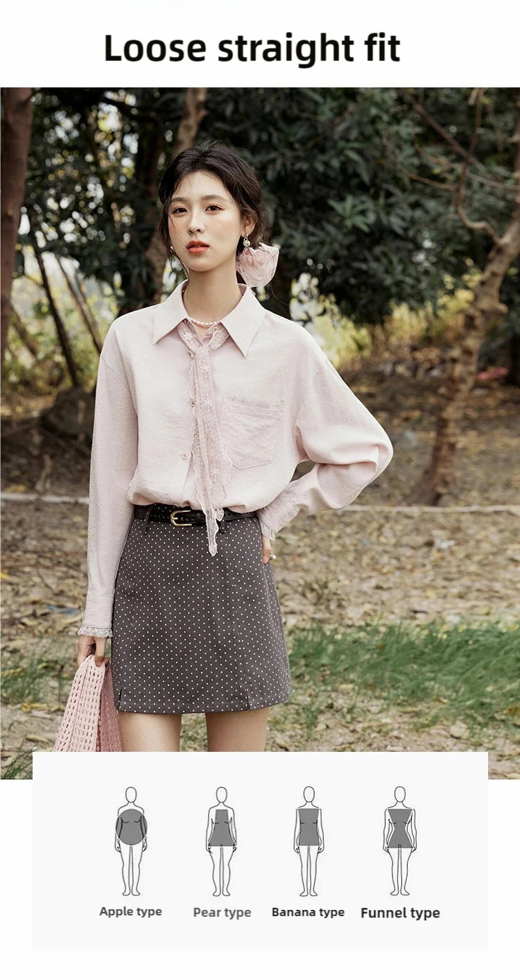 MISHOW Lace Trim Blouse Turn-Down Collar MXE16C0760