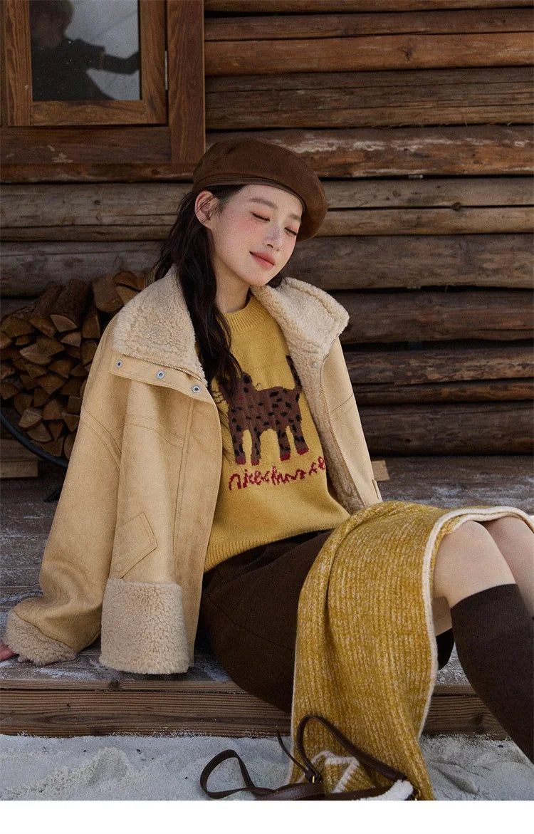 MISHOW Yellow Stand Collar Jacket Zipper Loose Windproof MXE90W0996