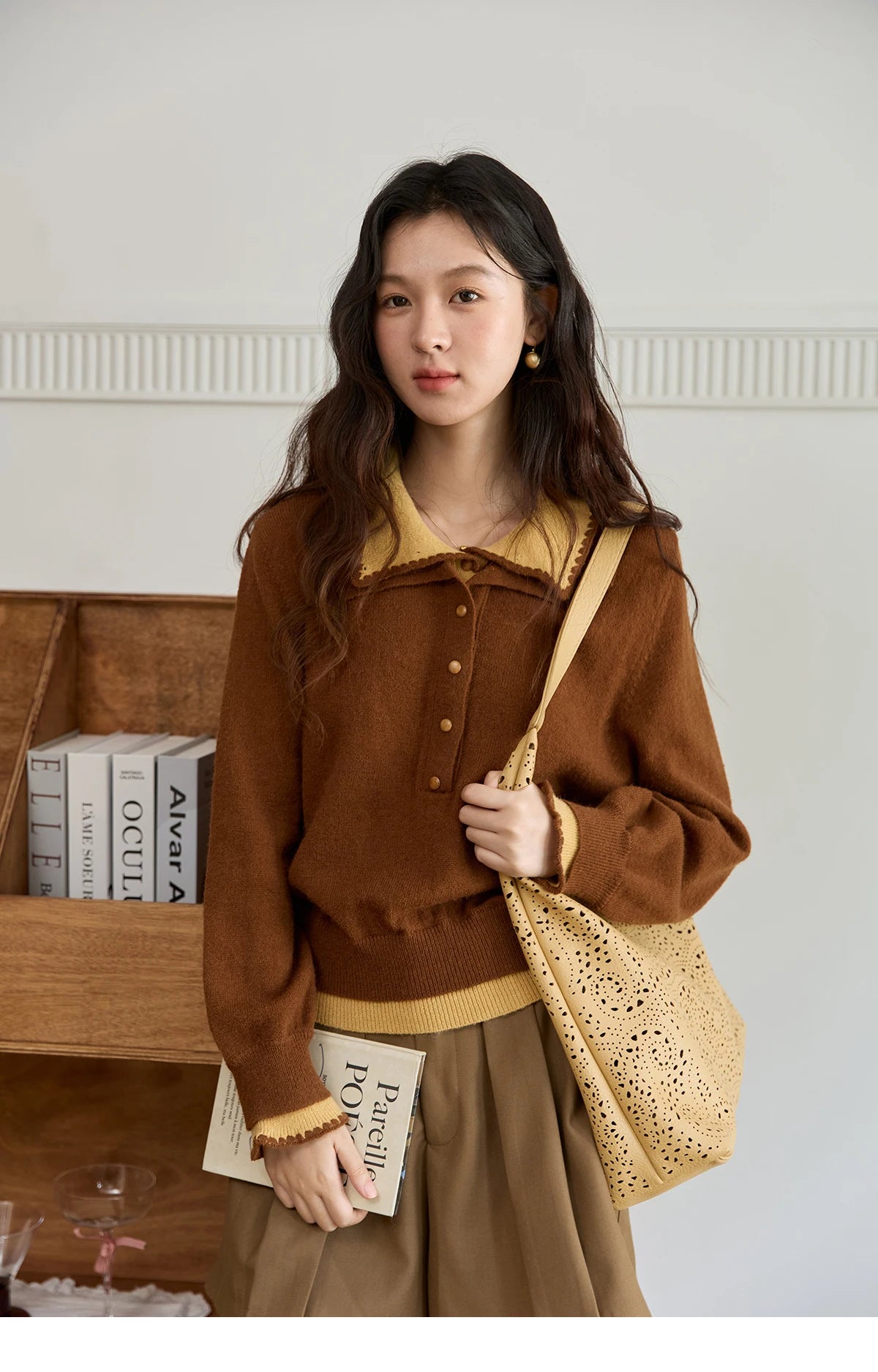 Mishow Double-Layer Turn-Down Collar Loose Sweater MXE45Z2502
