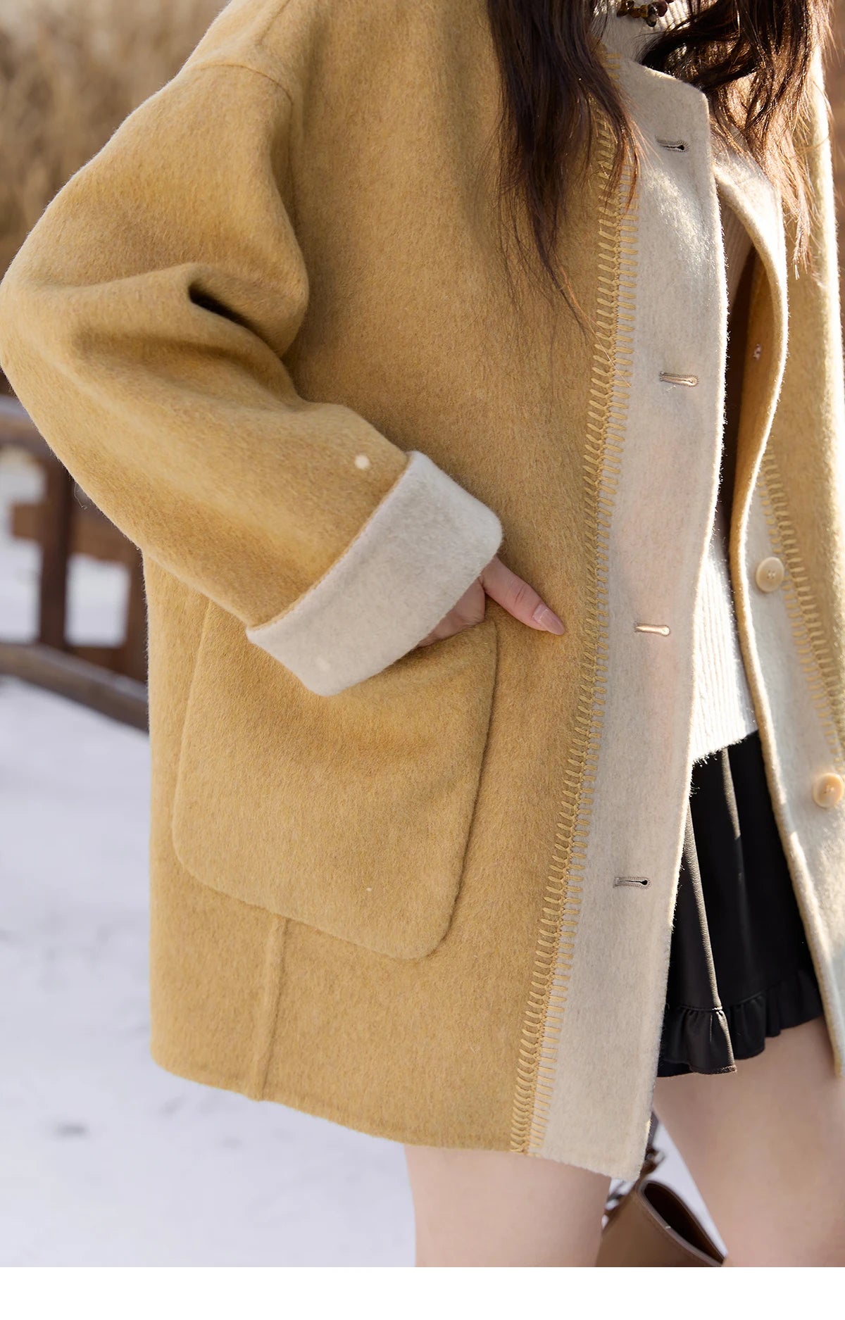 Mishow Yellow Double-Faced Contrast Color Wool Coat MXE51W0915