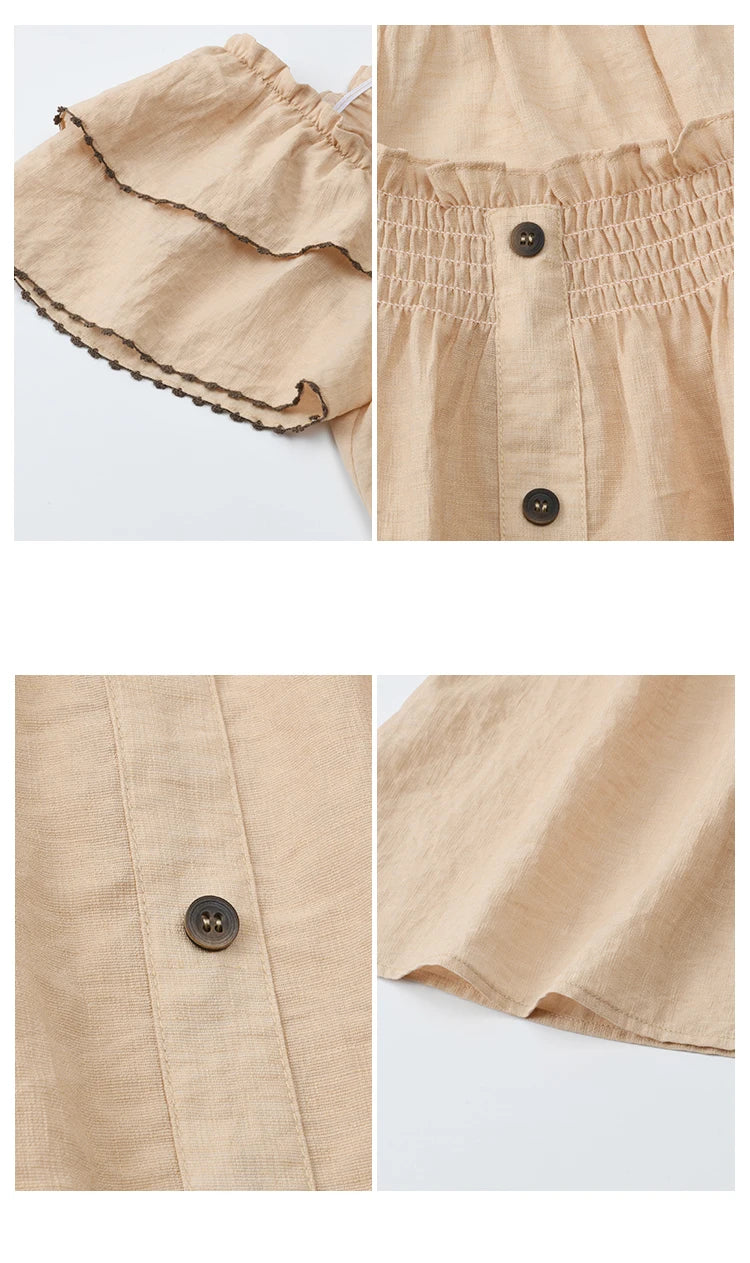MISHOW Butterfly Sleeve Blouse Square Neck Button Loose MXE37X1854