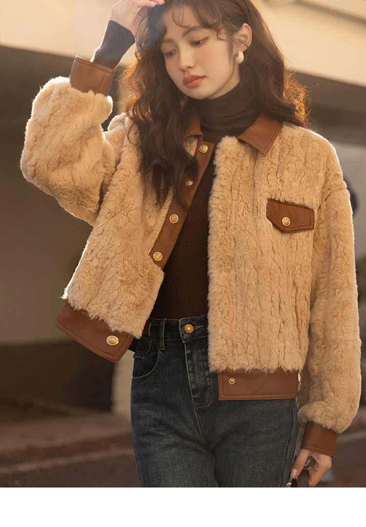 Mishow Lamb Wool Leather Trim Coat MXB43W0490