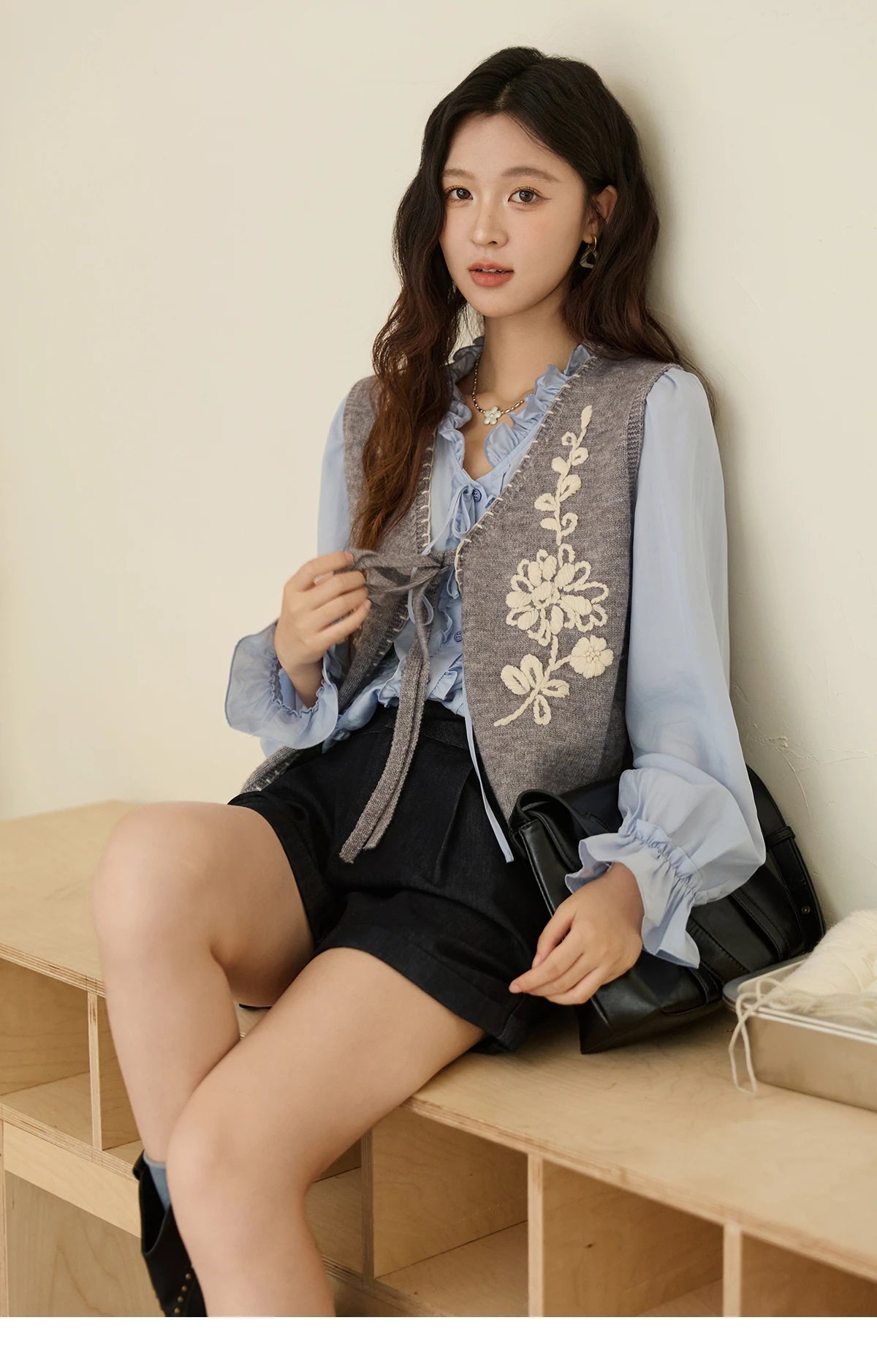Mishow Embroidered V-Neck Tie Vest MXE45Z1397