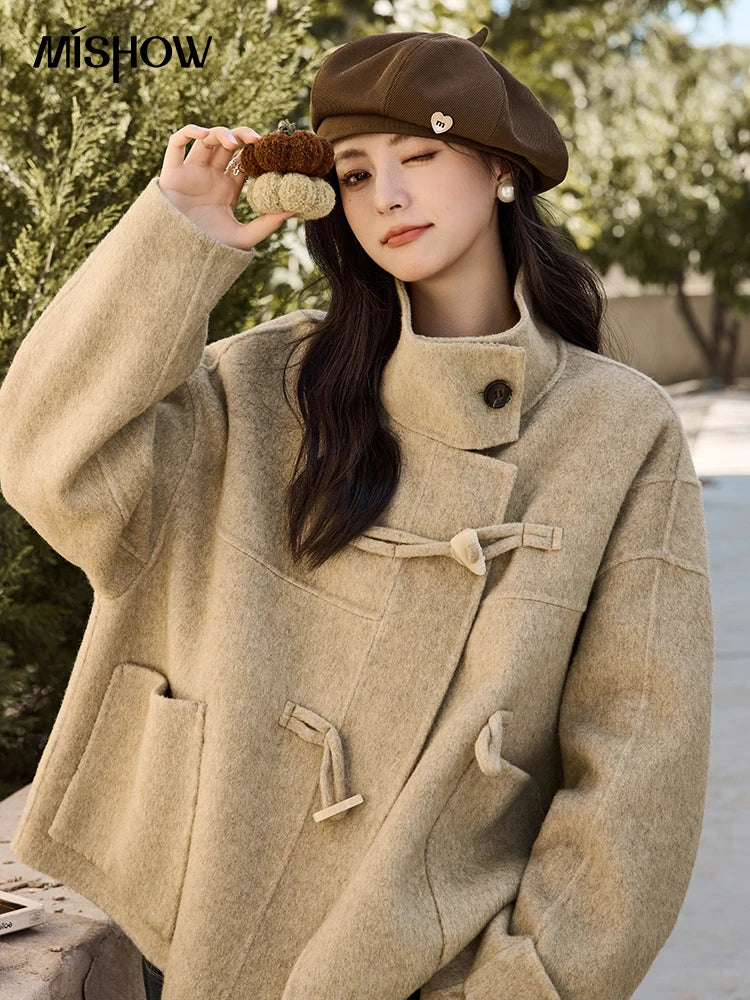 Mishow Reversible Wool Velvet Cow Horn Button Coat MXD44W0446