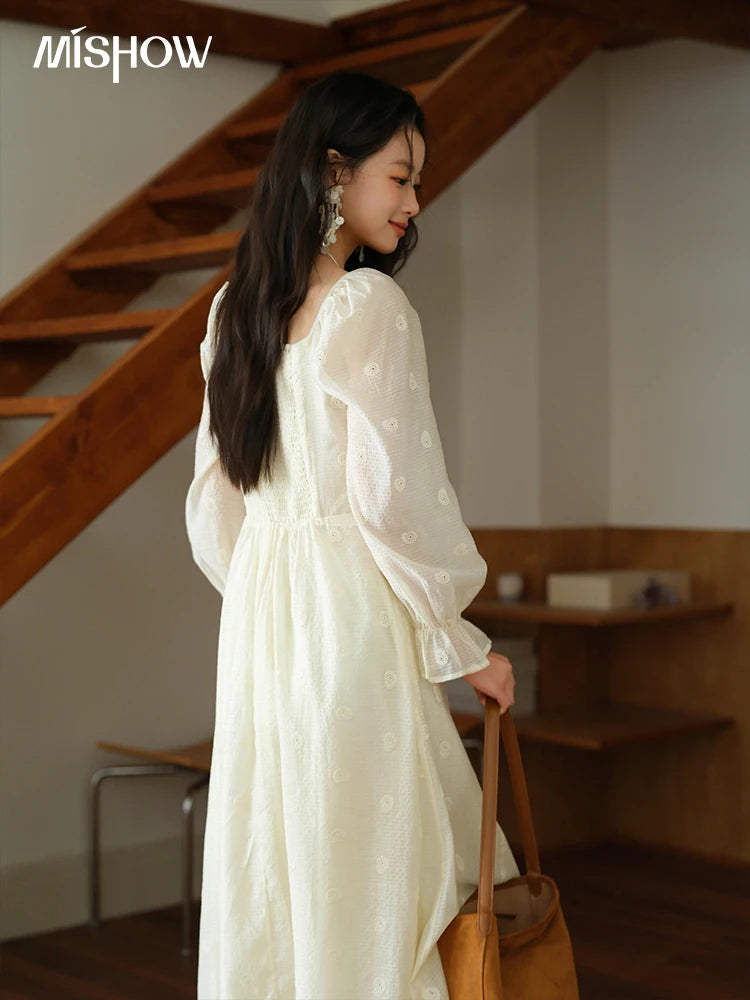 Mishow Cashew Flower Embroidered V-Neck Drawstring Dress MXE41L2387