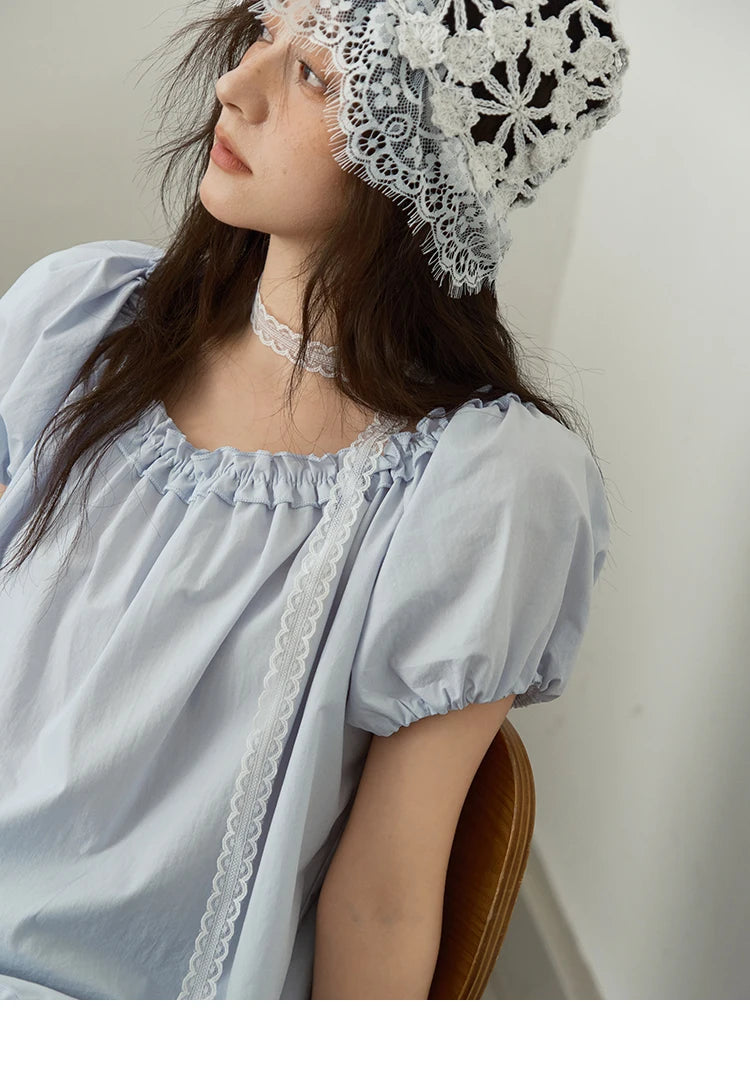 MISHOW Puff Sleeve Blouse Edible Tree Fungus Spliced MXE39X1929