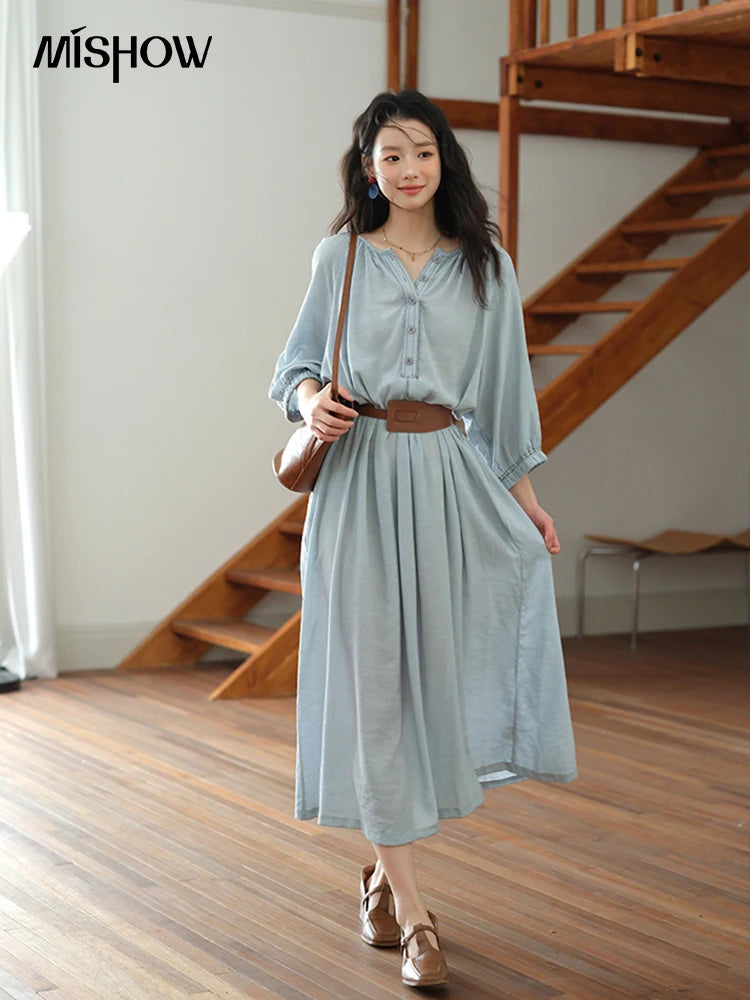 Mishow Half Sleeve Bamboo Knot Dress with Bohemian Belt MXE20L2468