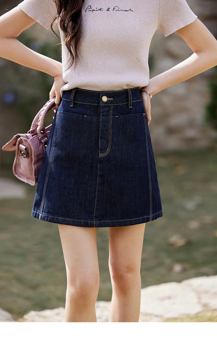 Mishow Retro Deep Blue High Waist A-Line Denim Skirt MXE13B0658