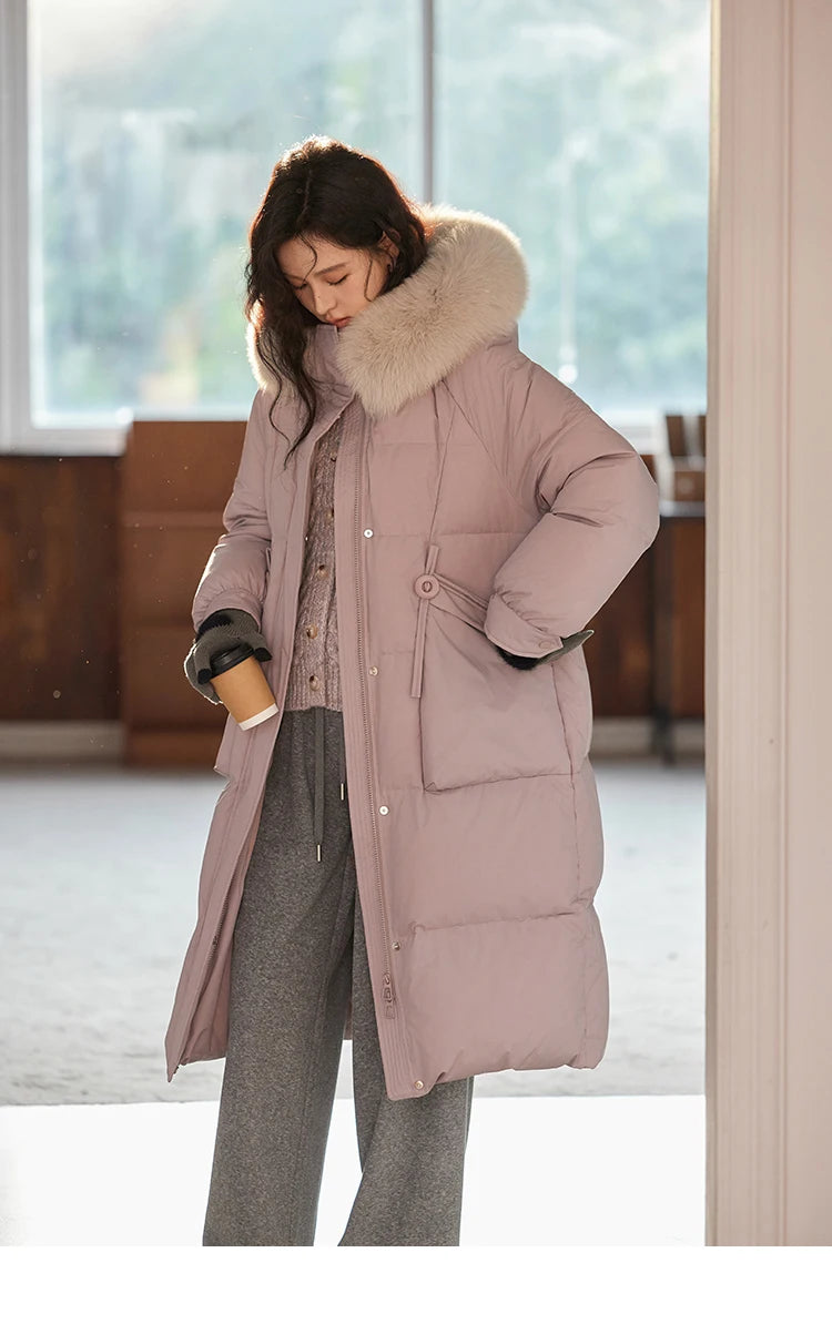 Mishow Long Hooded Fox Fur Collar Down Coat MXD56Y0054